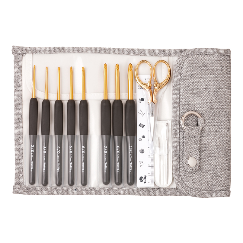Tulip ETIMO Crochet Hook Set - 2 to 6 mm - with gold scissors ✓ Wollerei