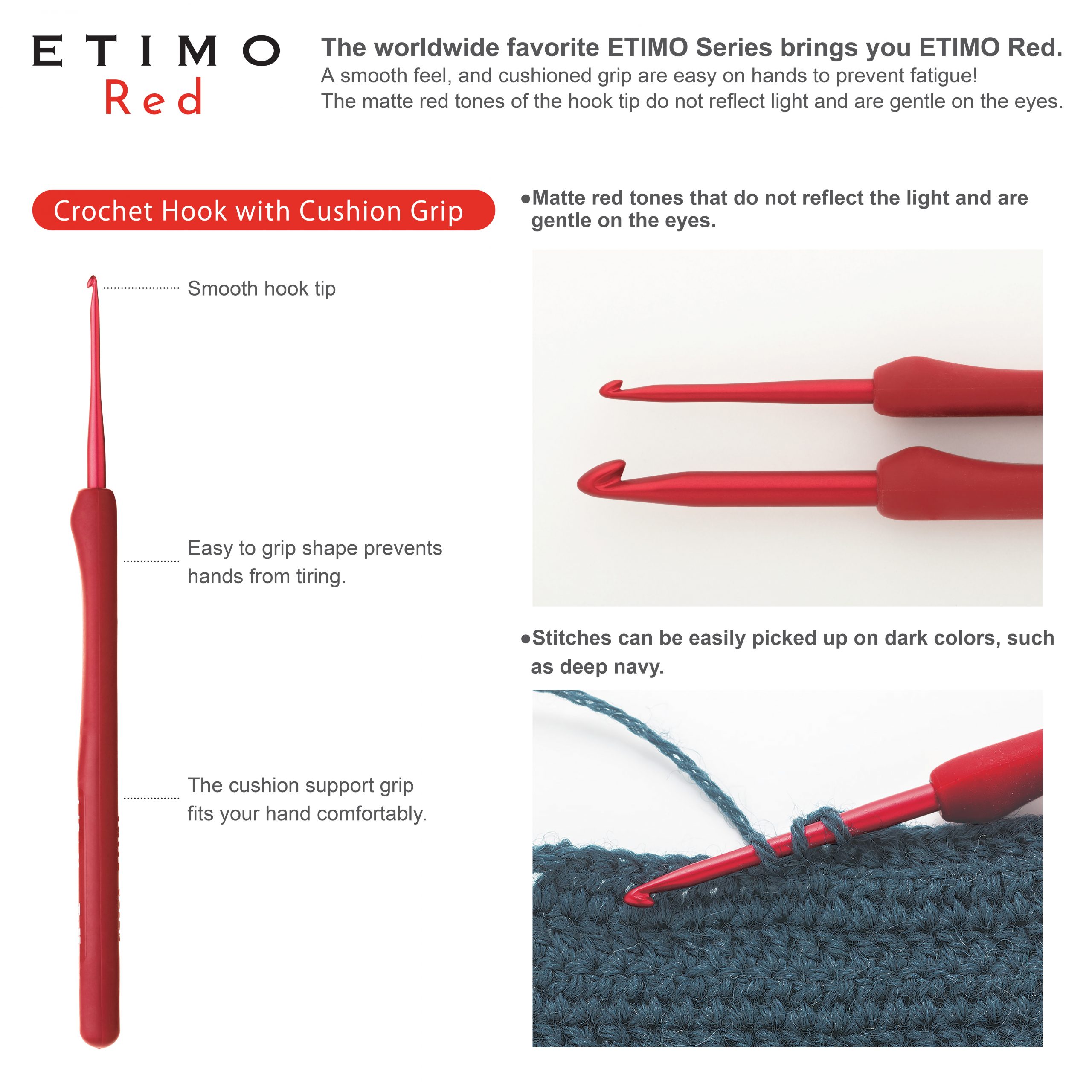 ETIMO Red Crochet Hook with Cushion Grip