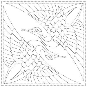 Sashiko Cloth SC2021- 14W "TWO CRANES"