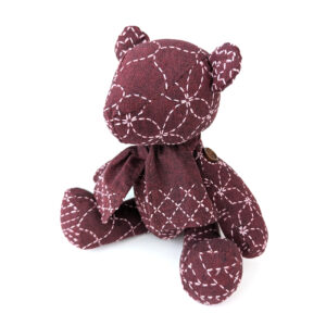 Sashiko Cloth "Little Sashiko Teddy Bear" Burgundy KNP24-08RD